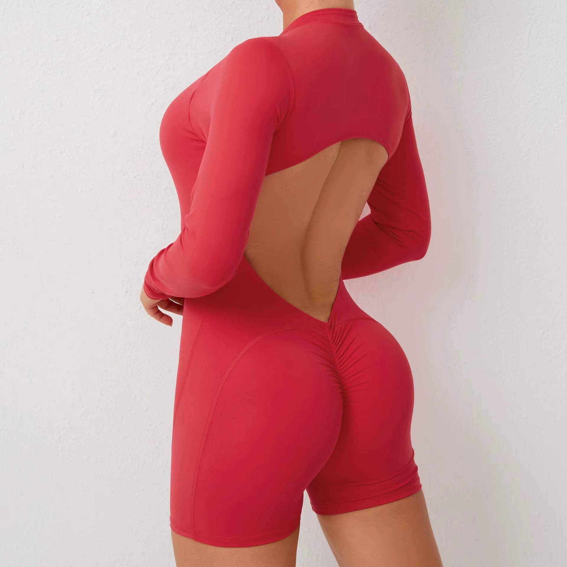 Summer Half-Zipper Women Gym Jumpsuit Female Outdoors Breathable V Back Activewear Buttock Lift Sport Outfit for Woman