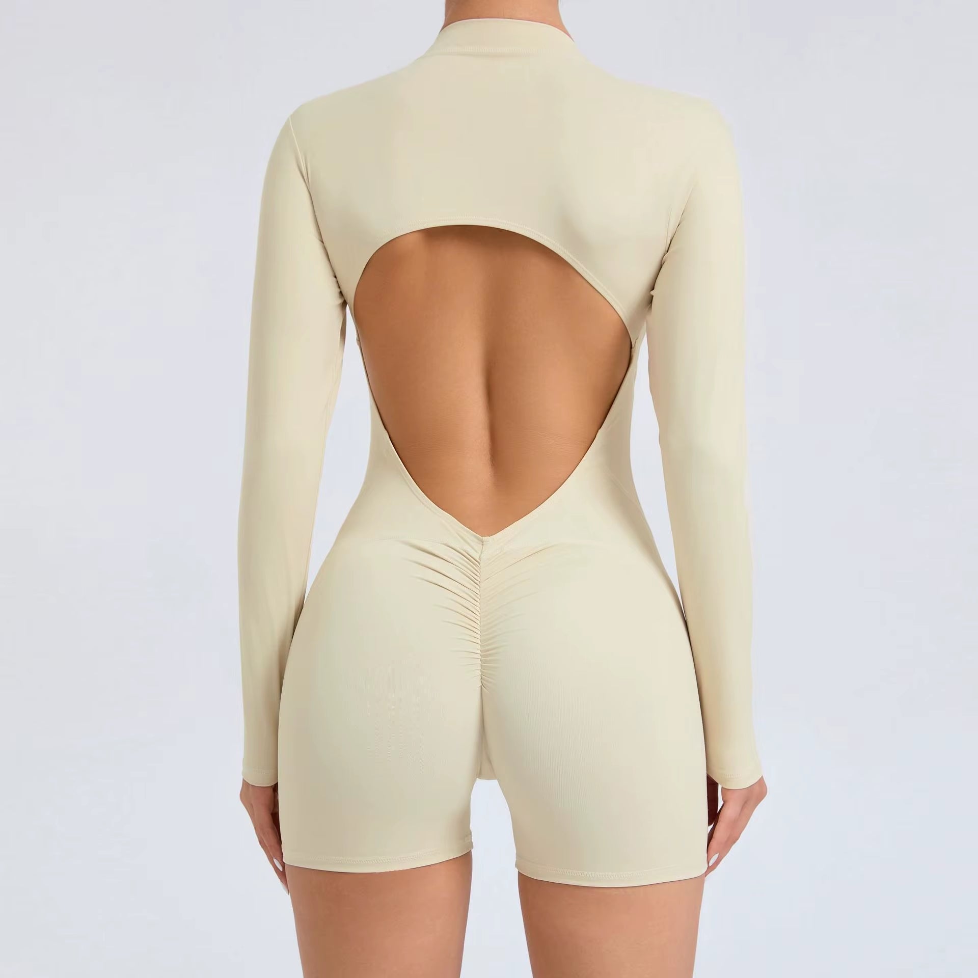 Summer Half-Zipper Women Gym Jumpsuit Female Outdoors Breathable V Back Activewear Buttock Lift Sport Outfit for Woman