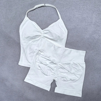 2 Pieces Women Yoga Set Seamless Adjustable Strappy Tank Top Scrunch Sports Shorts Gym Clothes Woman Summer Workout Outfits