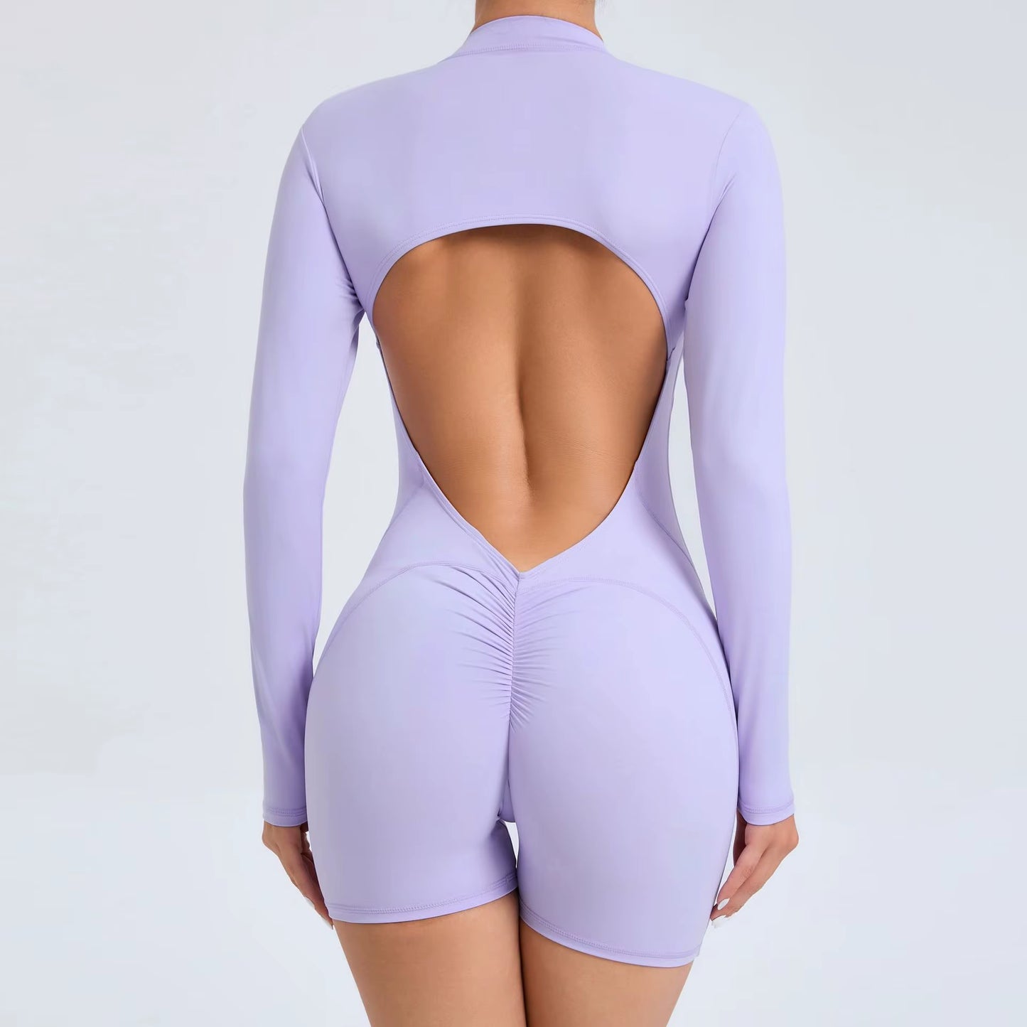Summer Half-Zipper Women Gym Jumpsuit Female Outdoors Breathable V Back Activewear Buttock Lift Sport Outfit for Woman