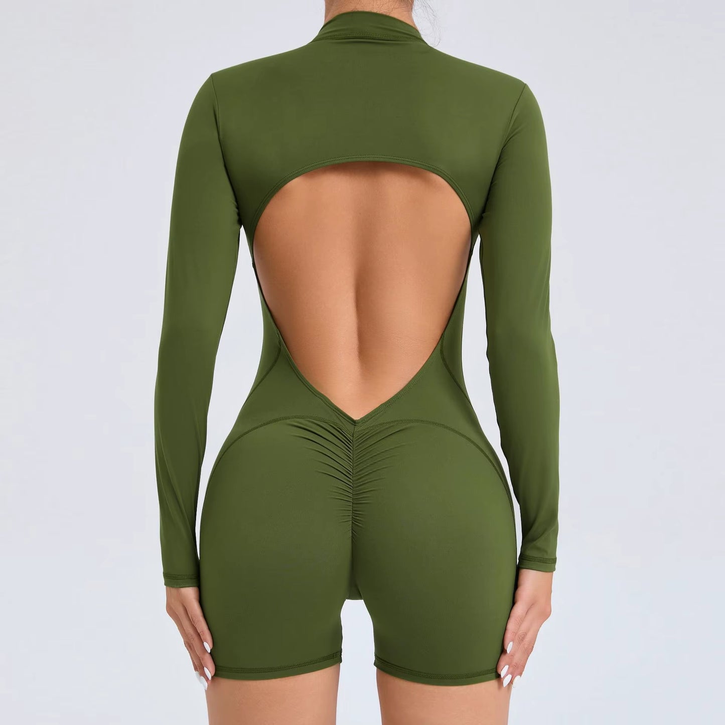 Summer Half-Zipper Women Gym Jumpsuit Female Outdoors Breathable V Back Activewear Buttock Lift Sport Outfit for Woman