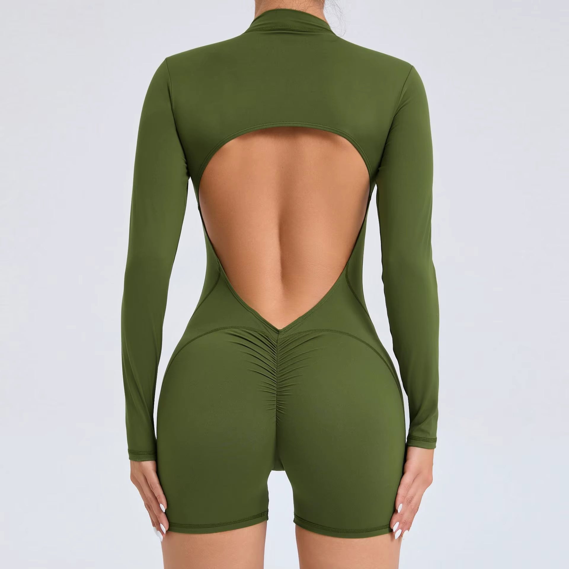 Summer Half-Zipper Women Gym Jumpsuit Female Outdoors Breathable V Back Activewear Buttock Lift Sport Outfit for Woman