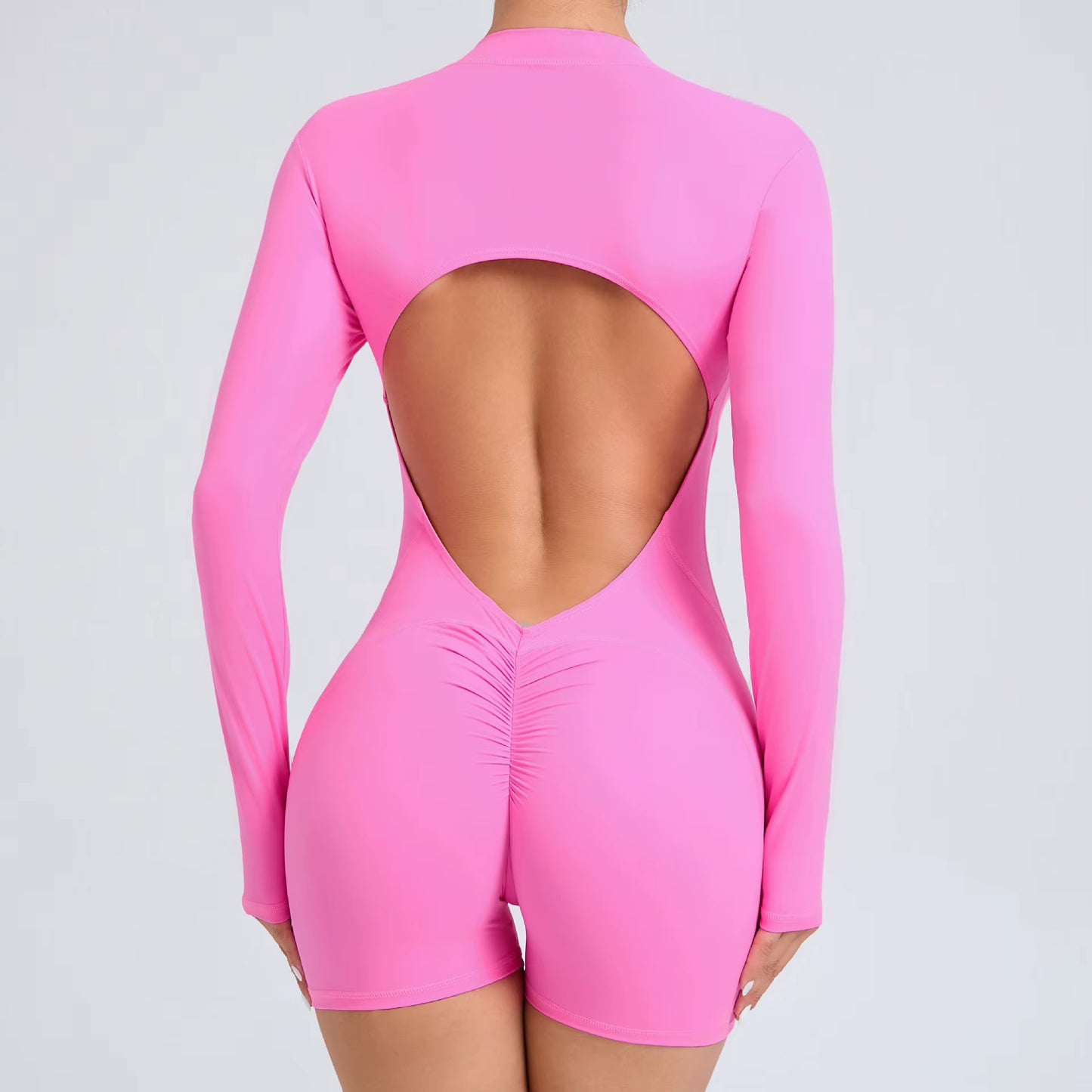 Summer Half-Zipper Women Gym Jumpsuit Female Outdoors Breathable V Back Activewear Buttock Lift Sport Outfit for Woman