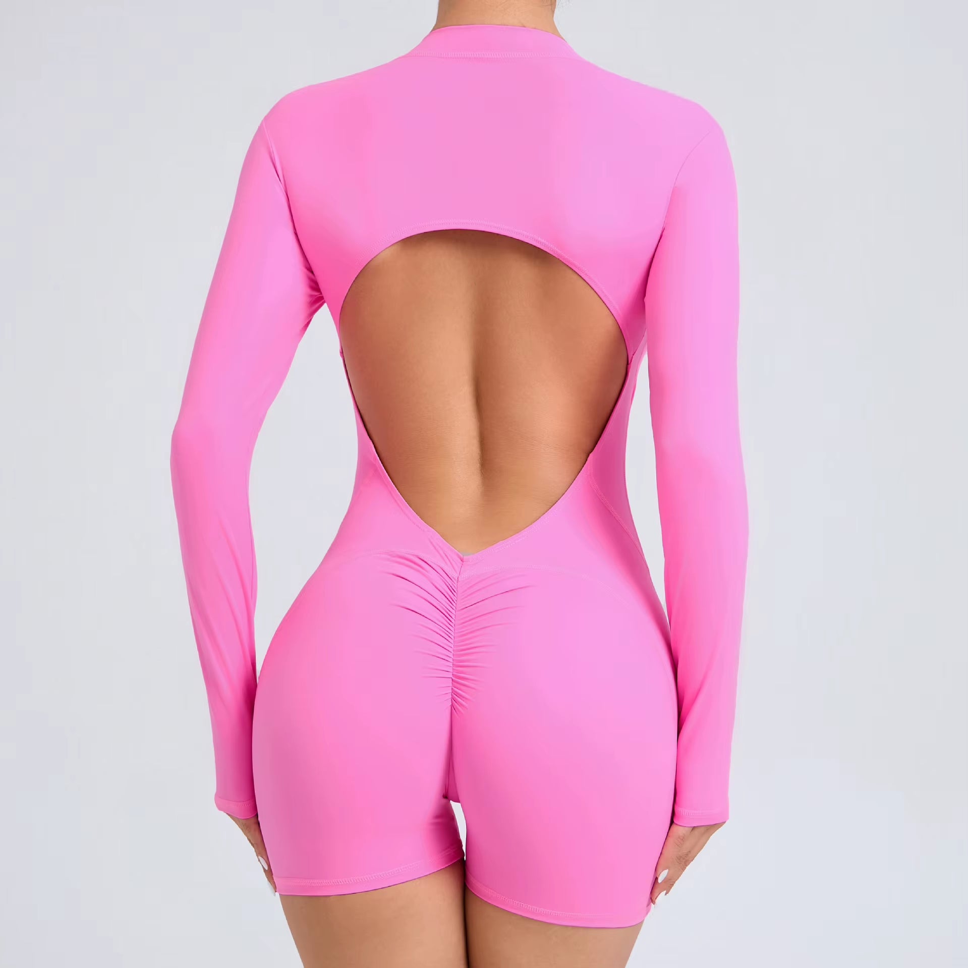 Summer Half-Zipper Women Gym Jumpsuit Female Outdoors Breathable V Back Activewear Buttock Lift Sport Outfit for Woman