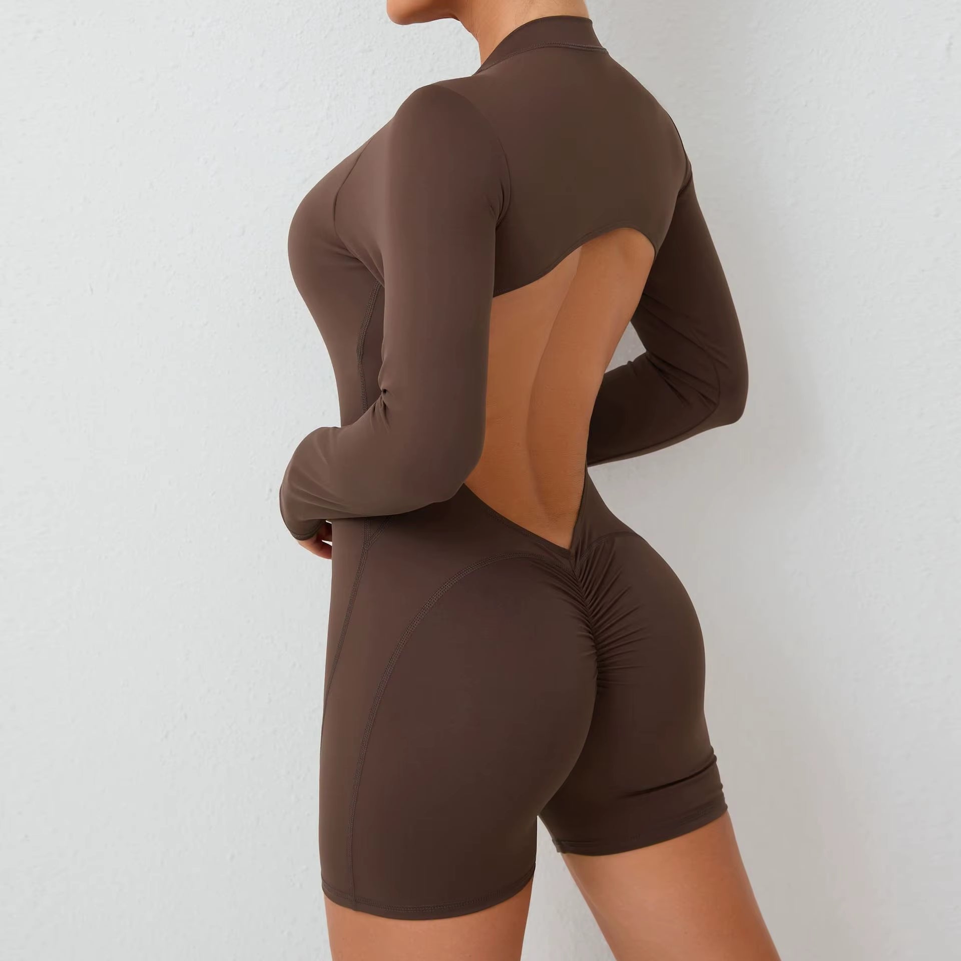 Summer Half-Zipper Women Gym Jumpsuit Female Outdoors Breathable V Back Activewear Buttock Lift Sport Outfit for Woman